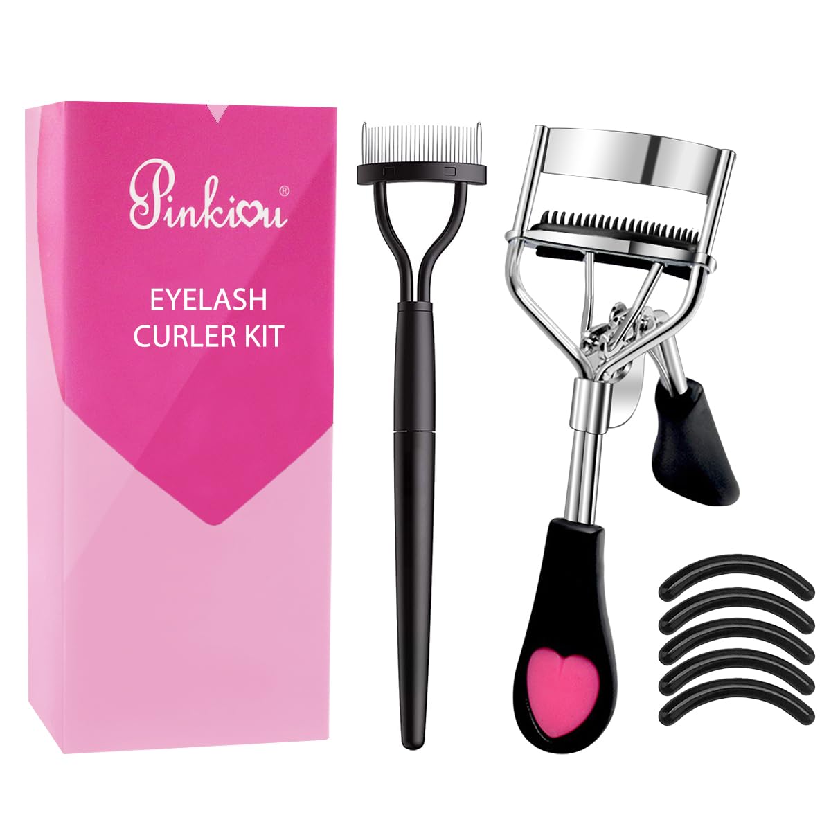 Curleur Pinkiou avec peigne intégré pour séparer les cils et obtenir une courbure uniforme.