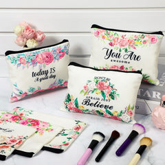 Pinkunn : étui à stylos en toile fleurs, utile pour carnet et fournitures lors des déplacements.