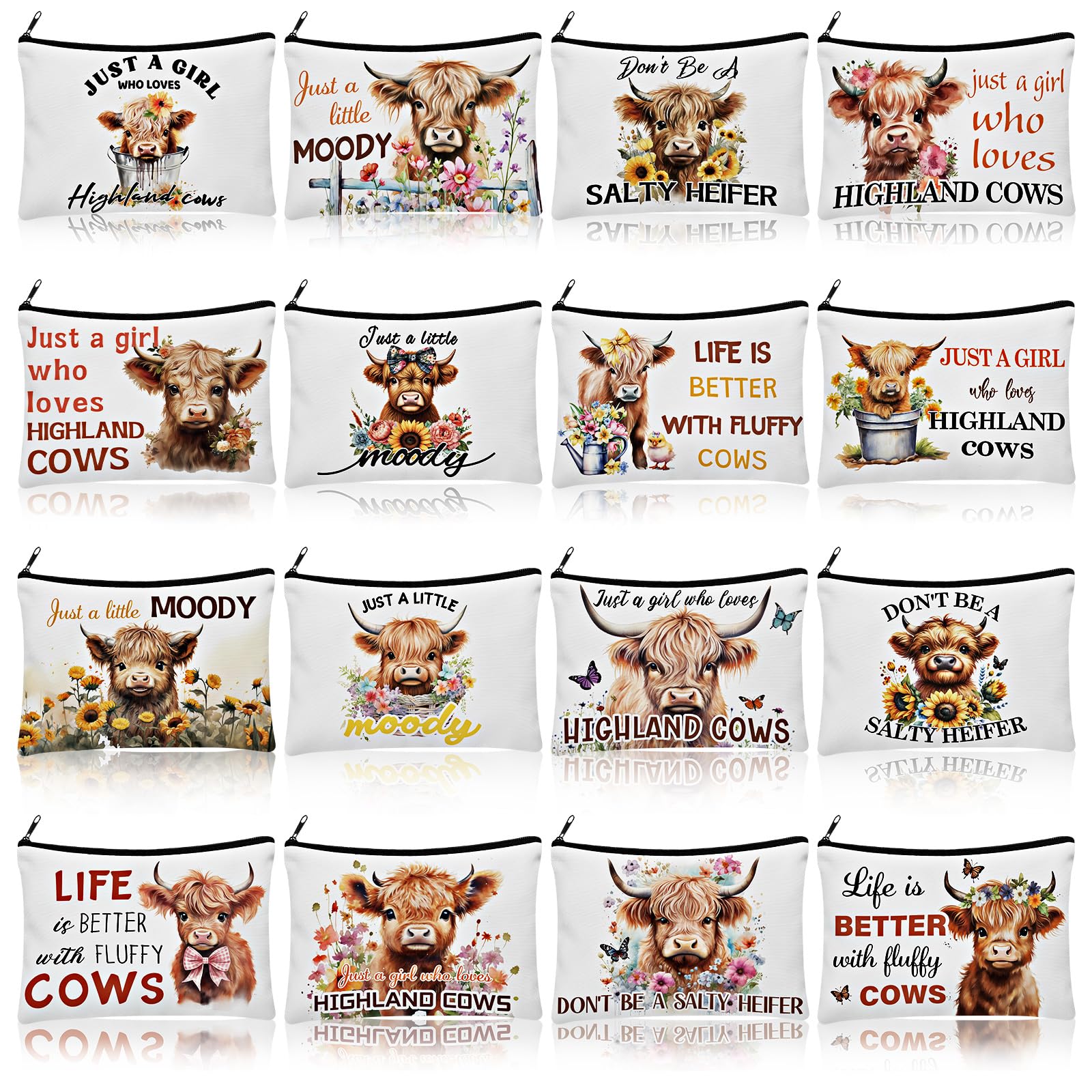 Pinkunn Highland Cow sac maquillage – design varié et pratique pour le voyage.