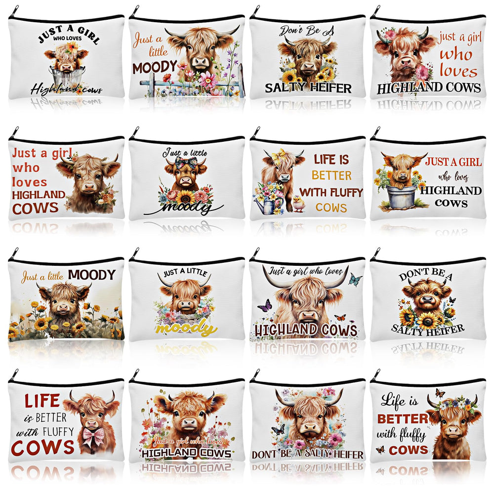 Pinkunn Highland Cow sac maquillage – design varié et pratique pour le voyage.