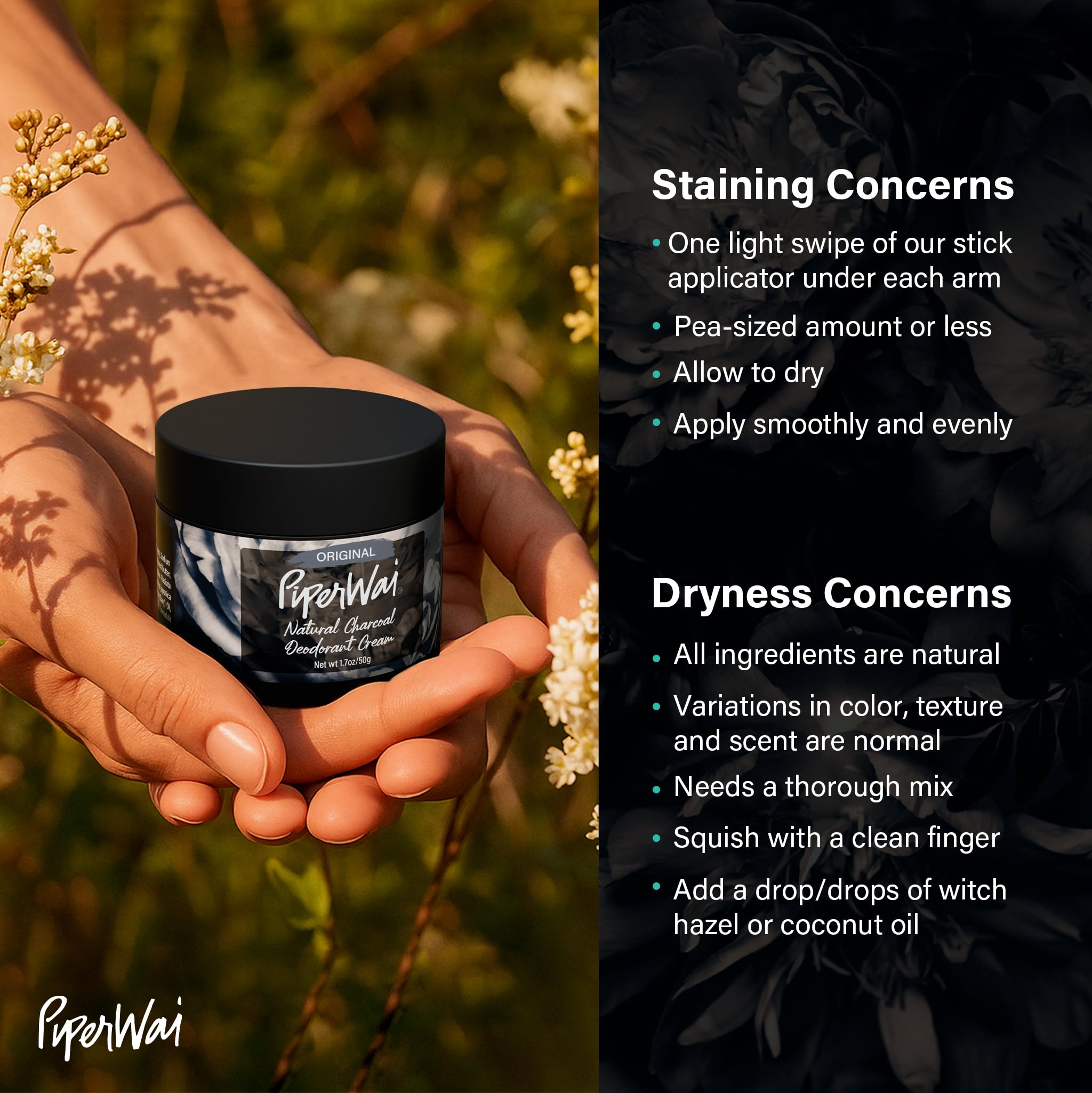 PiperWai Déodorant Crème Texture Pâte, se masse facilement pour peau lisse.