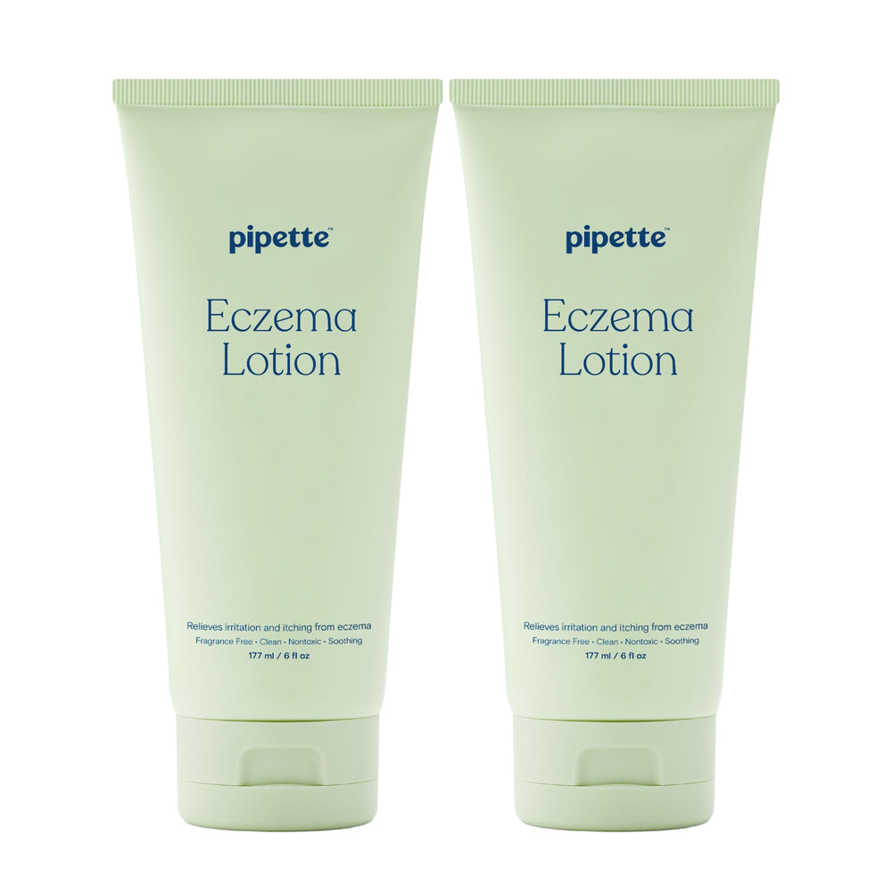Pipette bébé eczéma lotion duo — emballage prêt à l'emploi, sans parfum.