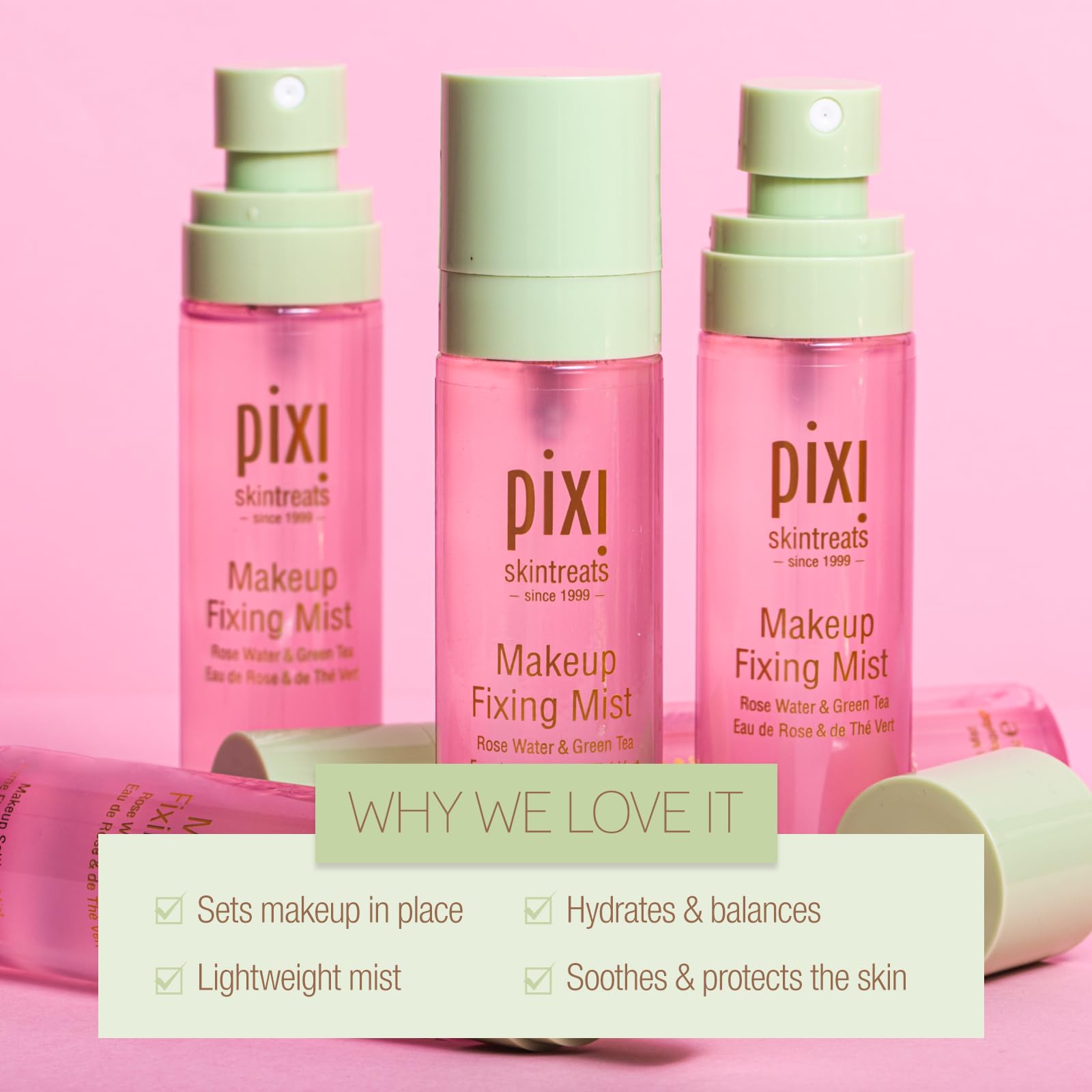 Pixi brume rafraîchissement rapide, idéal pour raviver le teint.
