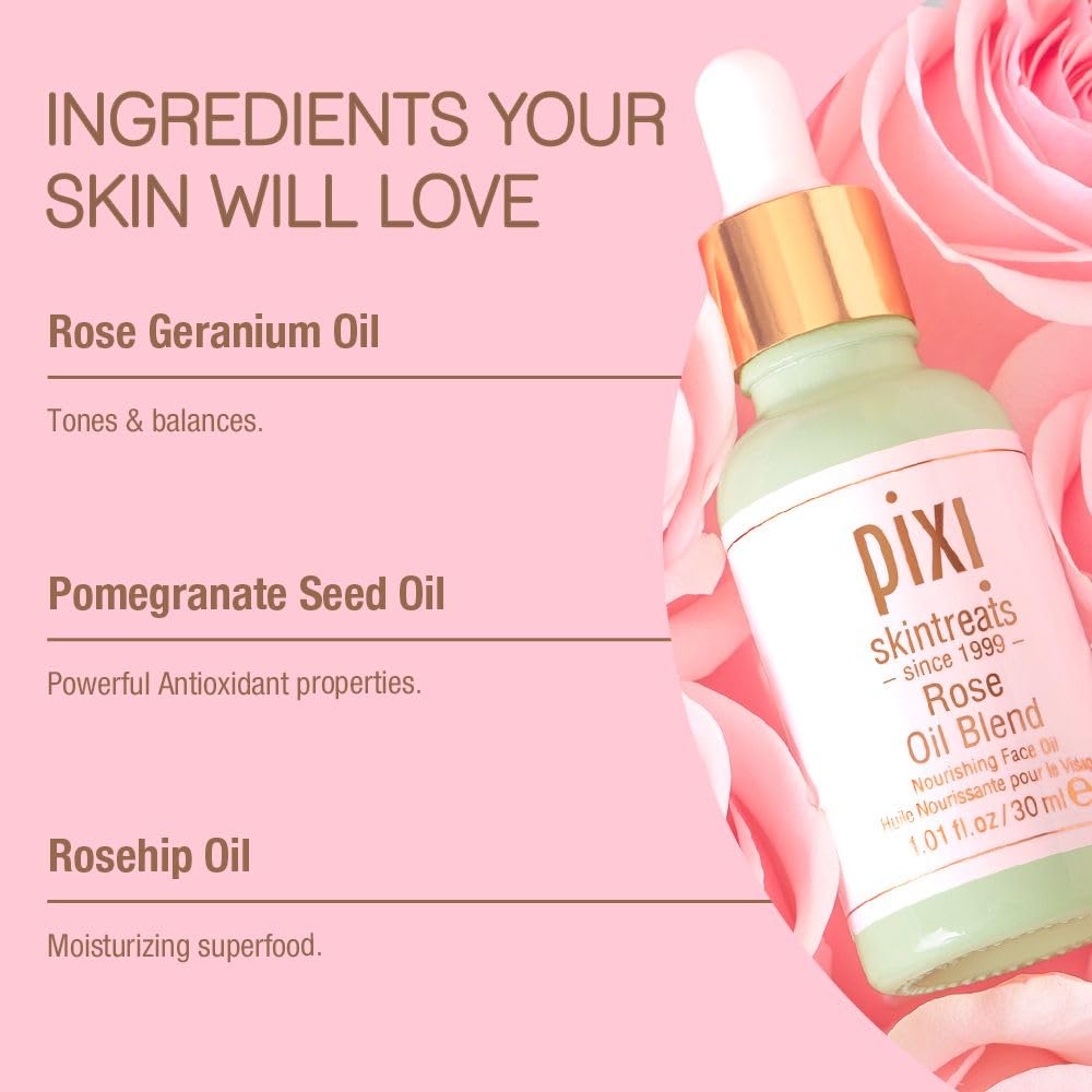 Pixi Rose Oil Blend : étiquette cruelty-free et sans paraben.