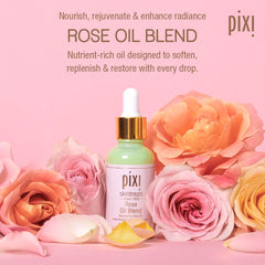 Pixi Rose Oil Blend : une goutte appliquée sur la peau pour hydratation rapide.