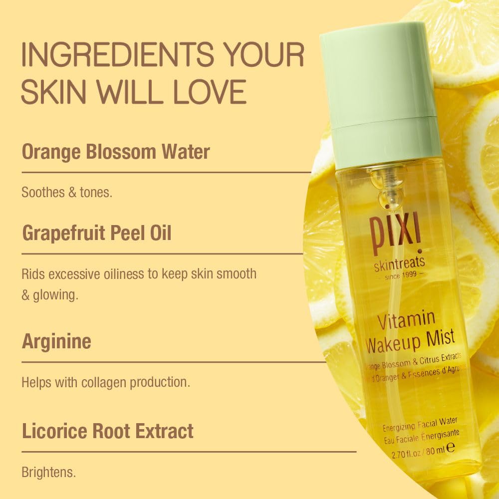 Pixi Vitamin-C Wakeup Mist peut aider à équilibrer l huile et illuminer le teint.
