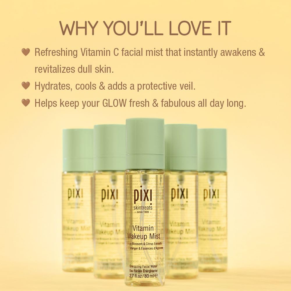 Pixi Vitamin-C Wakeup Mist avec eau de fleur d'oranger apaise.
