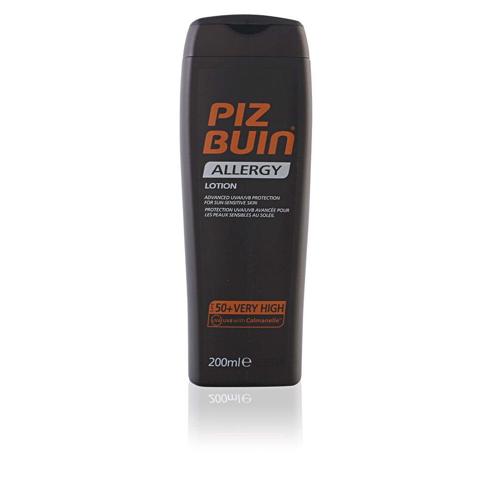 Flacon de 200 ml Piz Buin Allergy Lotion prêt pour l'utilisation quotidienne.