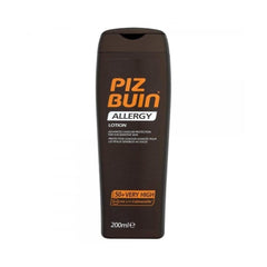 Piz Buin Allergy Lotion SPF50+ sur flacon de 200 ml pour peau sensible.