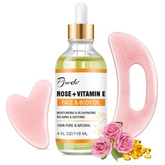 Pjordo Huile Vitamine E et Rose – flacon élégant pour hydrater visage et corps.