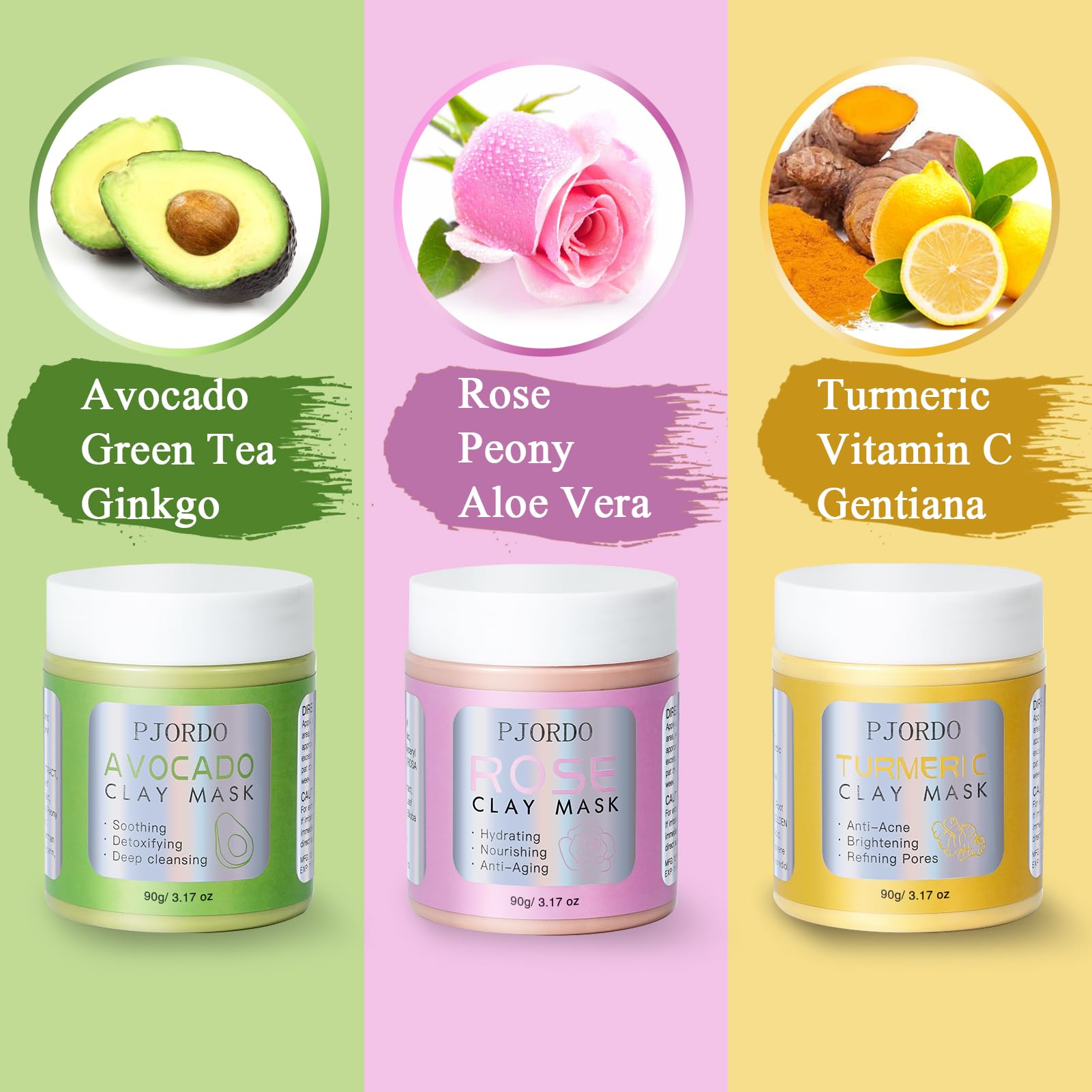 Pjordo masque argile avocat thé vert, purifie les pores en douceur.
