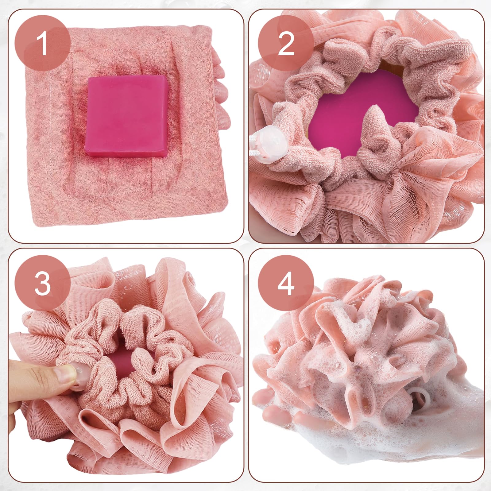PKRFCJ Savon-barre Loofah rose – accessoire 2 en 1 pratique