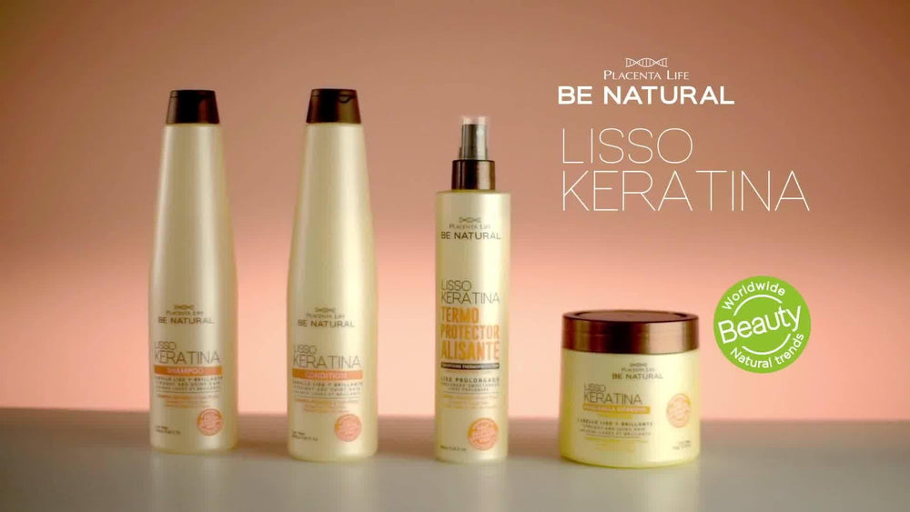 PLACENTA LIFE Be Natural Lisso Keratina – cheveux lisses et brillants après utilisation.