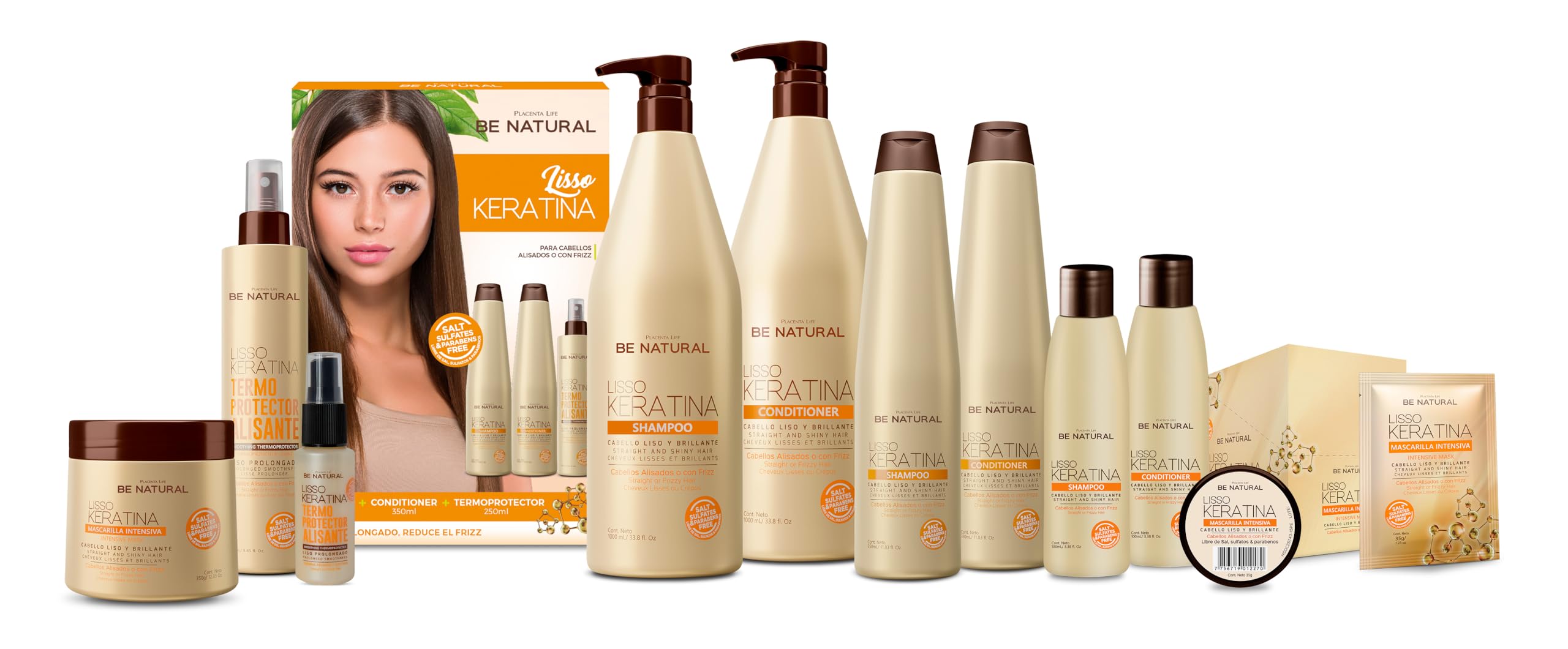 PLACENTA LIFE Be Natural Lisso Keratina – formule sans sulfates et parabènes pour routine douce.