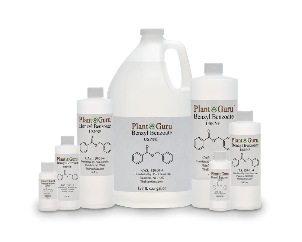 Plant Guru Benzyl Benzoate, flacon ambré, pratique pour mesurer les formulations.