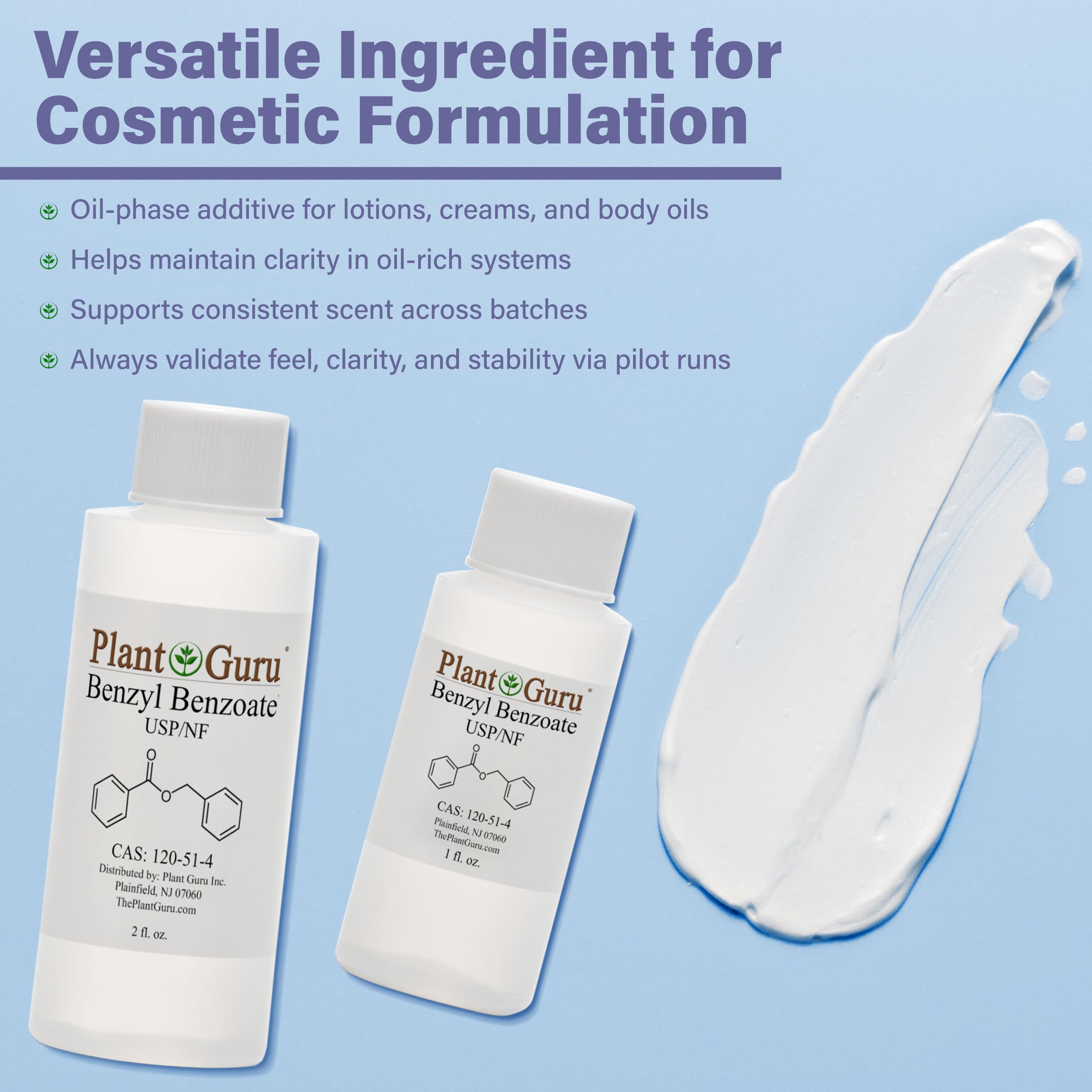 Plant Guru Benzyl Benzoate, utilisé dans soins peau et spa maison.