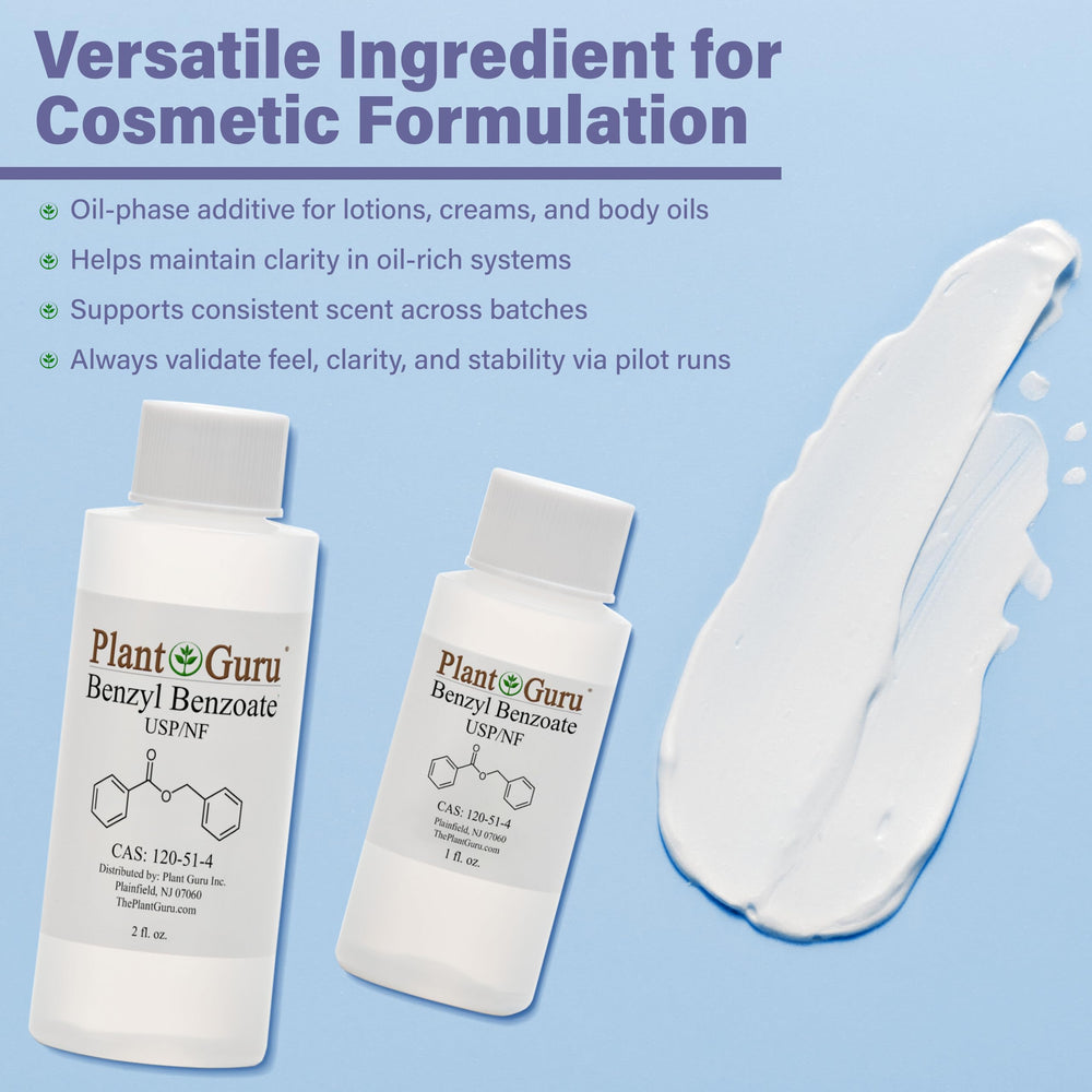 Plant Guru Benzyl Benzoate, utilisé dans soins peau et spa maison.