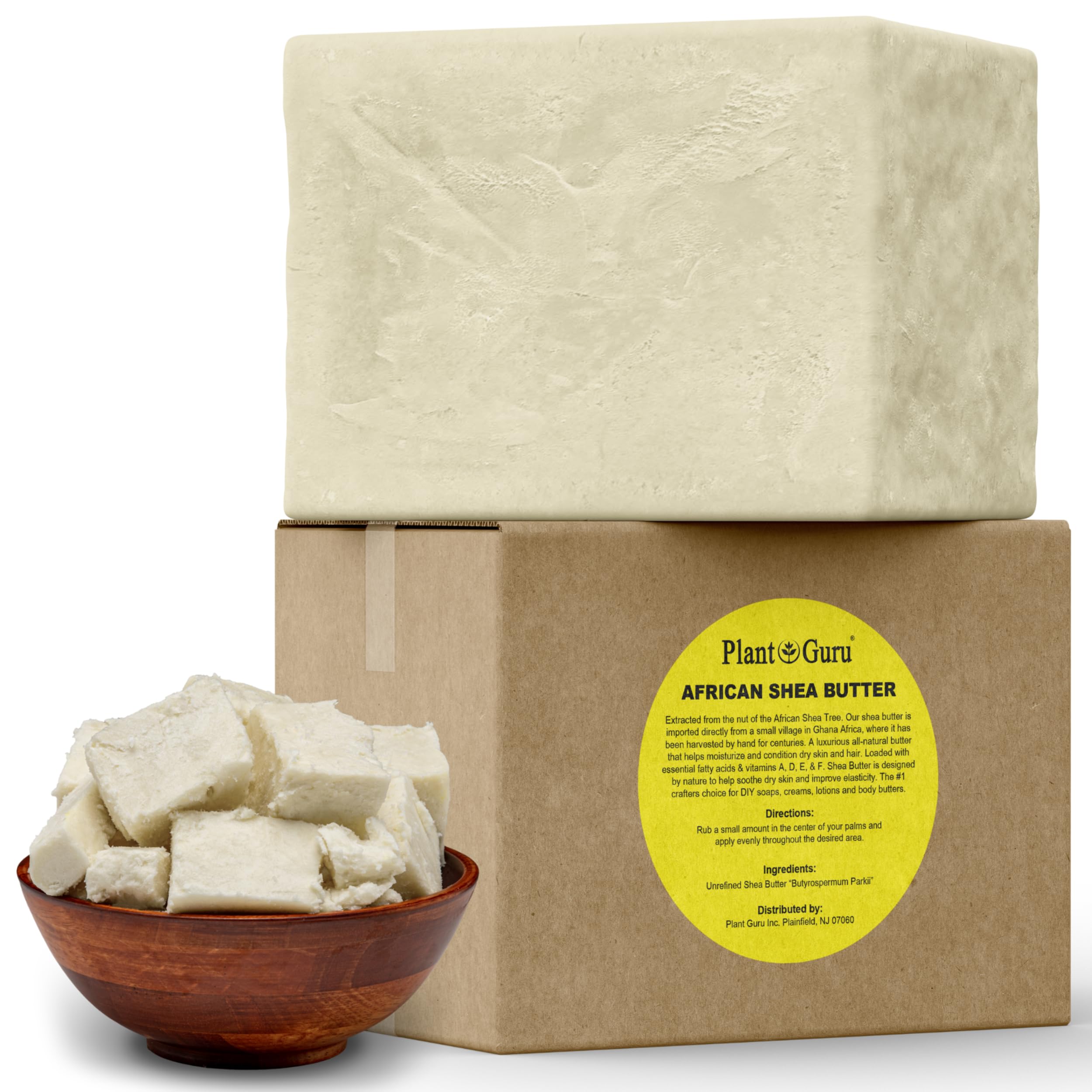 Beurre karité Plant Guru africain brut, bloc 5 livres; hydratation naturelle.