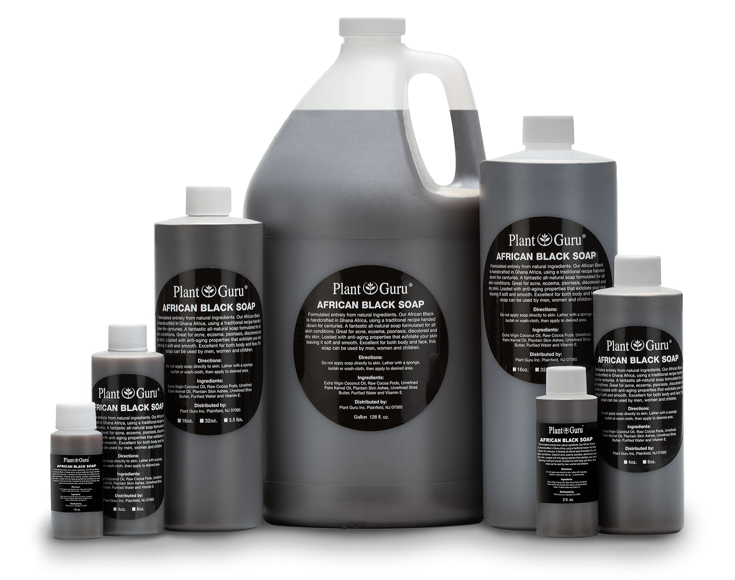 Bouteille Plant Guru Savon Noir Africain, nettoyant naturel visage et corps