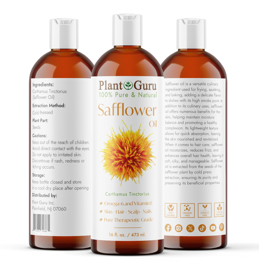Plant Guru huile de carthame, flacon à versement facile pour crèmes maison