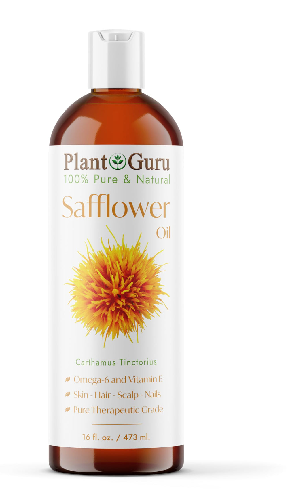 Plant Guru huile de carthame, bouteille première presse, base naturelle pour soin de la peau