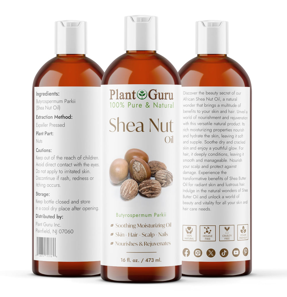 Texture de l'huile karité Plant Guru sur peau, hydratation durable.