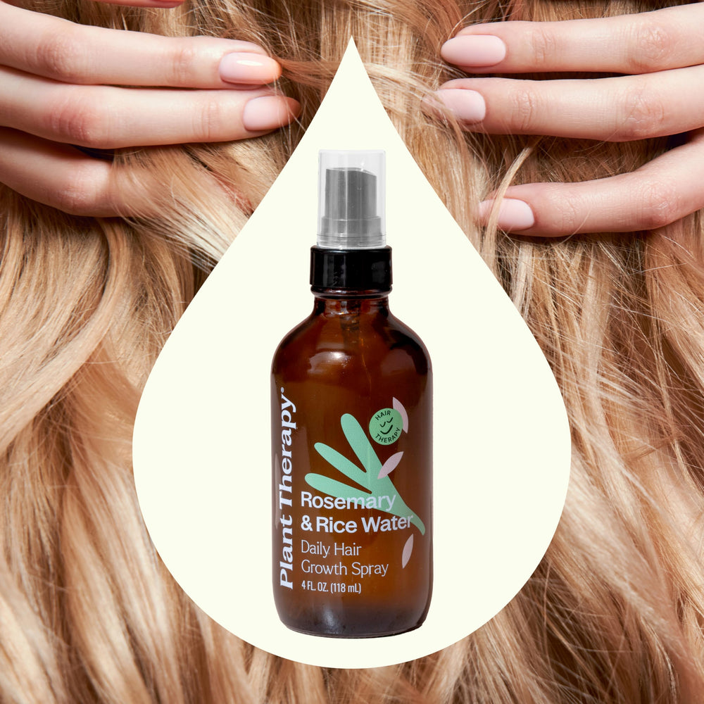 Plant Therapy Rosemary & Rice Water Spray, cheveux nourris pour soin quotidien sans gras.