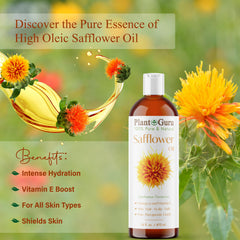Plant Guru soin peau huile carthame: pénètre facilement pour un visage doux.