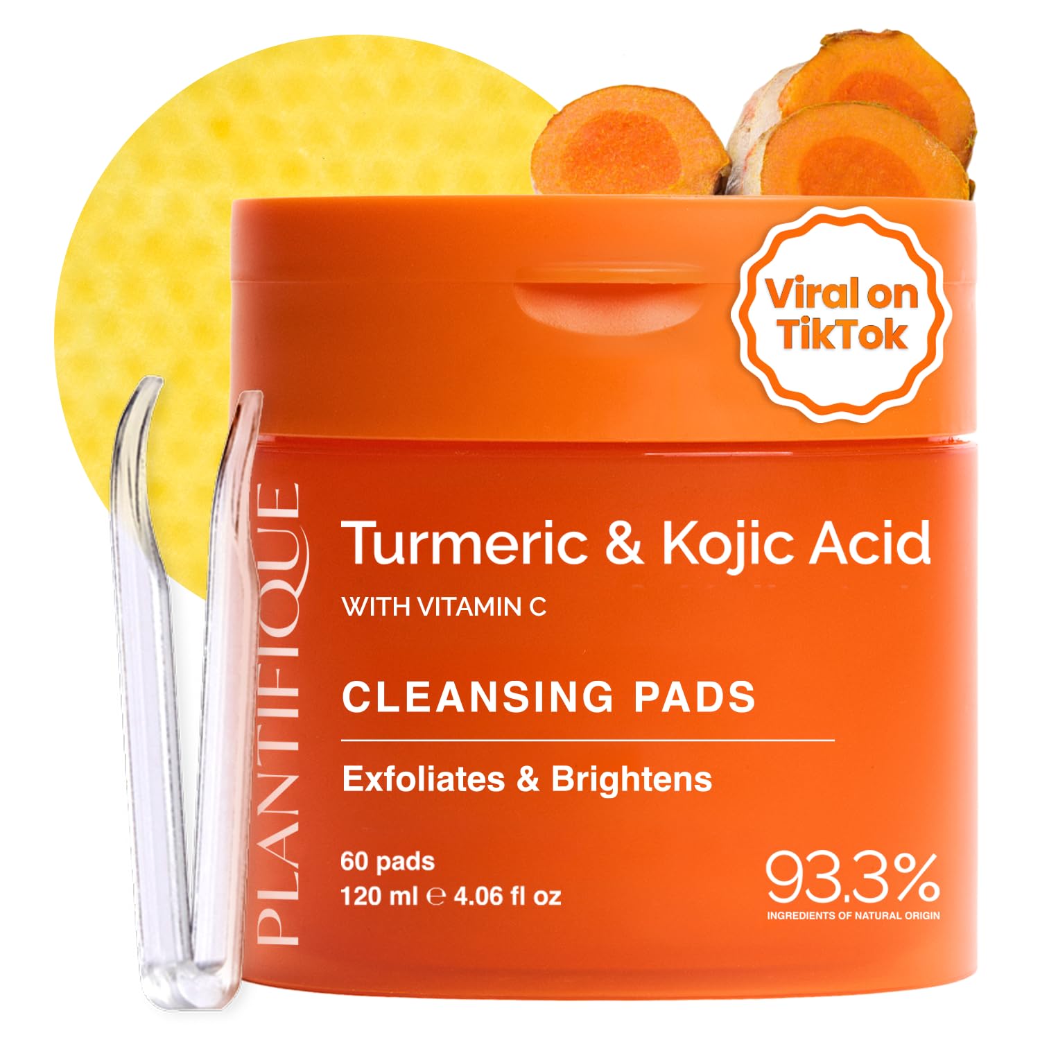 PLANTIFIQUE tampon visage double-face pour exfolier et hydrater en douceur.