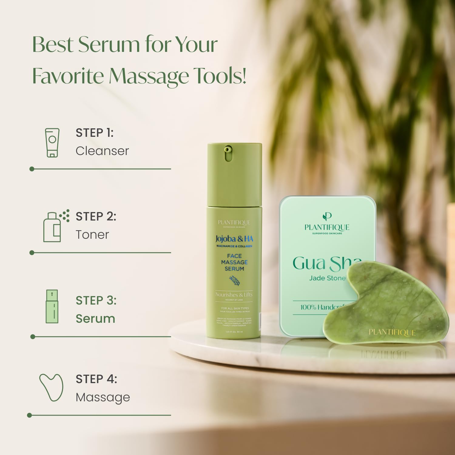 Peau hydratée et lumineuse après utilisation du sérum PLANTIFIQUE.