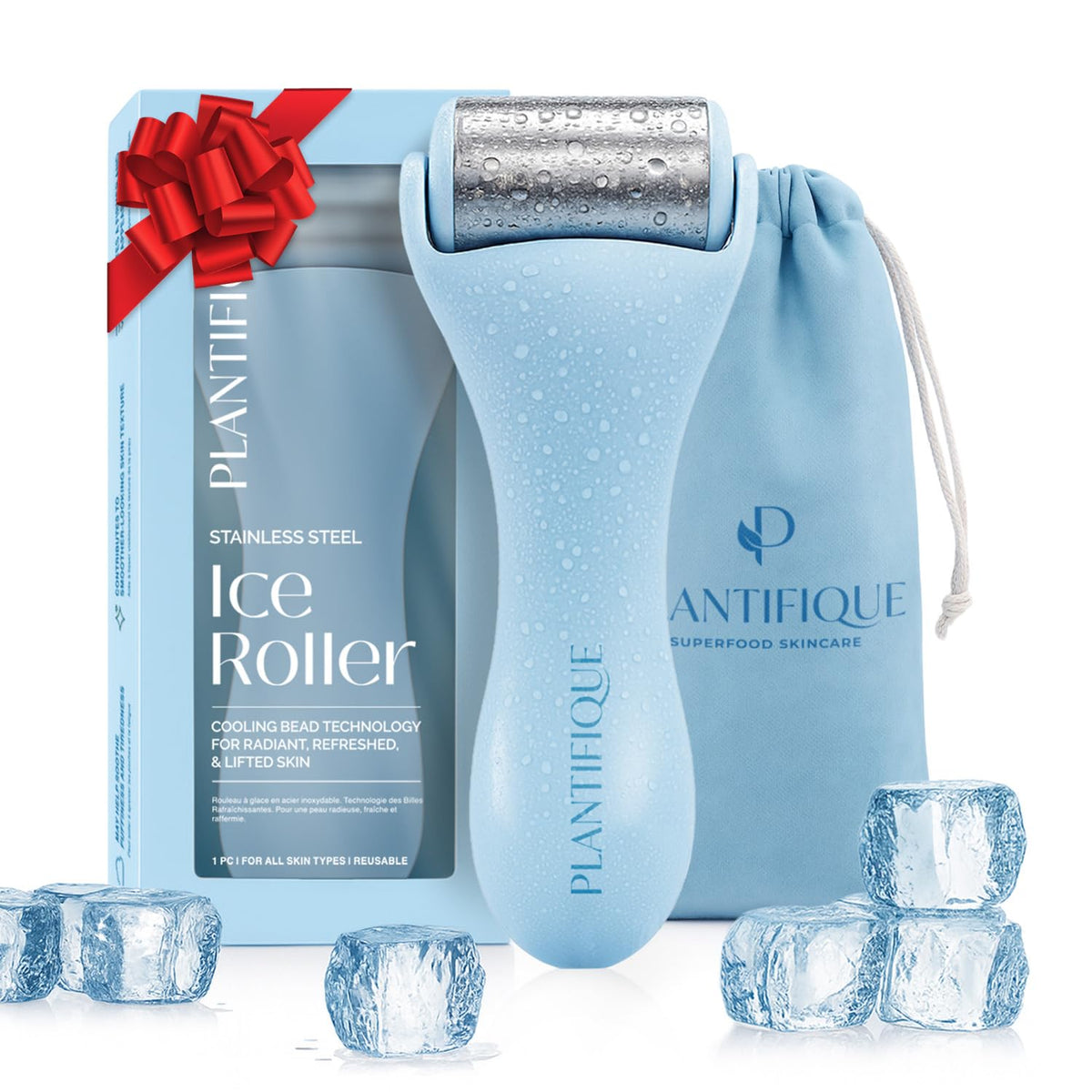 Rouleau glacial PLANTIFIQUE pour le visage, rafraîchit la peau et réduit les rougeurs.