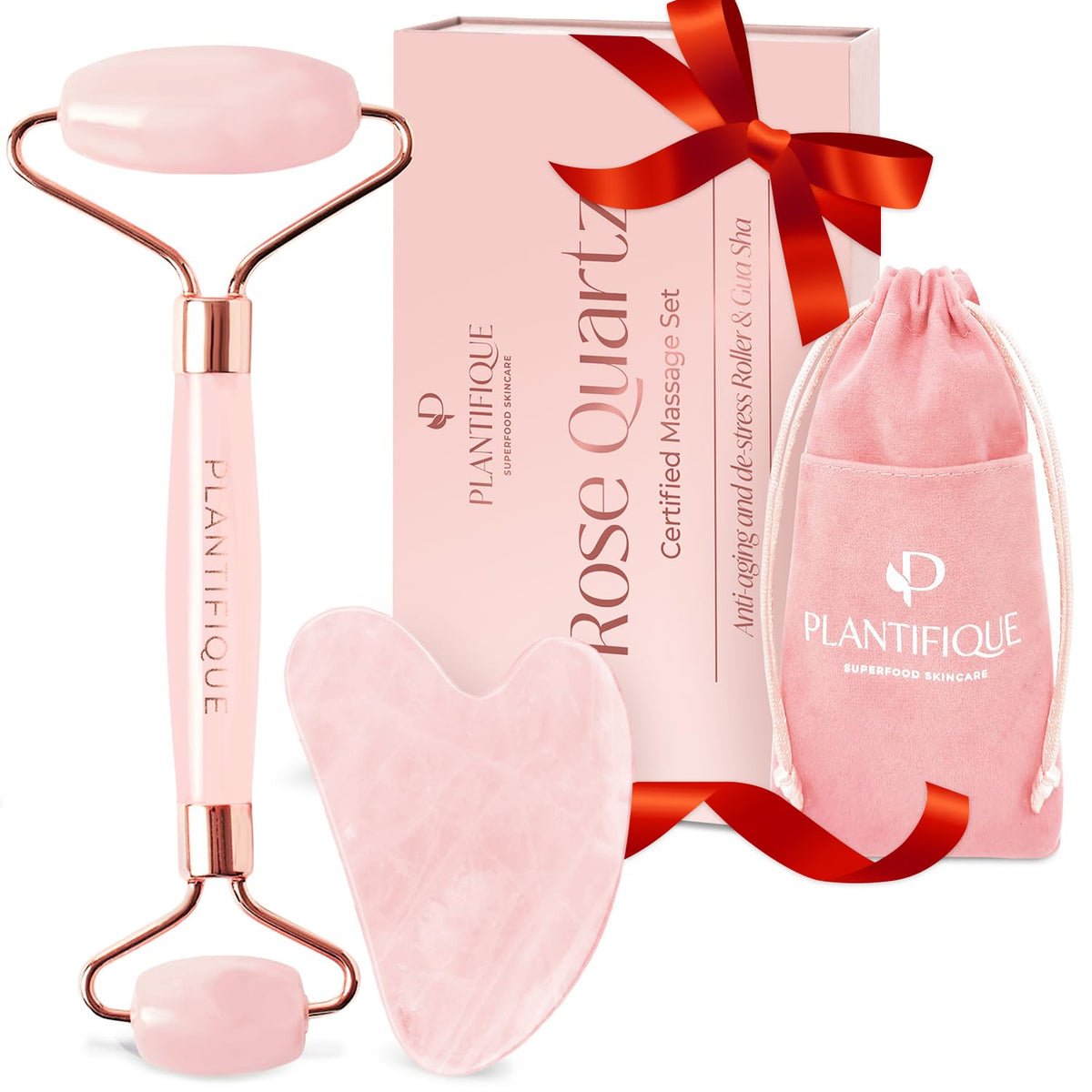 PLANTIFIQUE rouleau visage quartz rose pour raffermir et lisser la peau