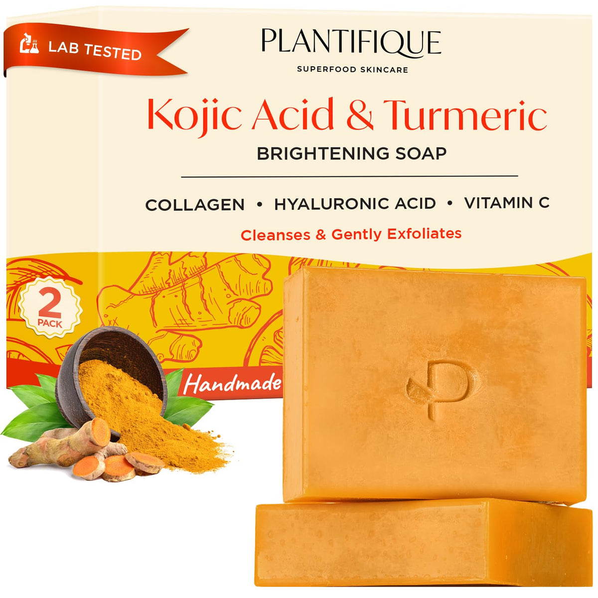 Savon PLANTIFIQUE à l'acide kojique et curcuma pour visage et corps.