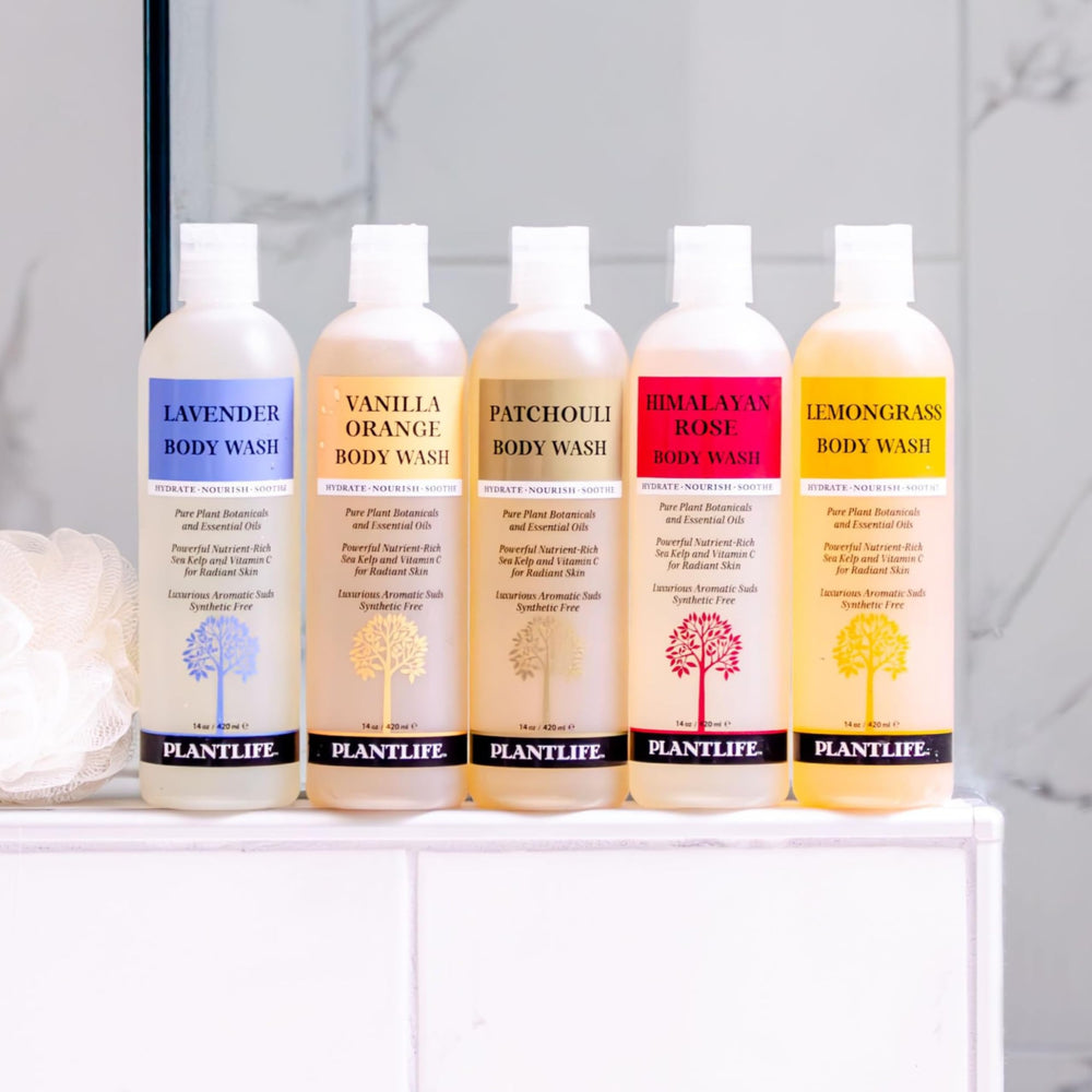 Ingrédients naturels et sans gluten du Patchouli Body Wash Plantlife.