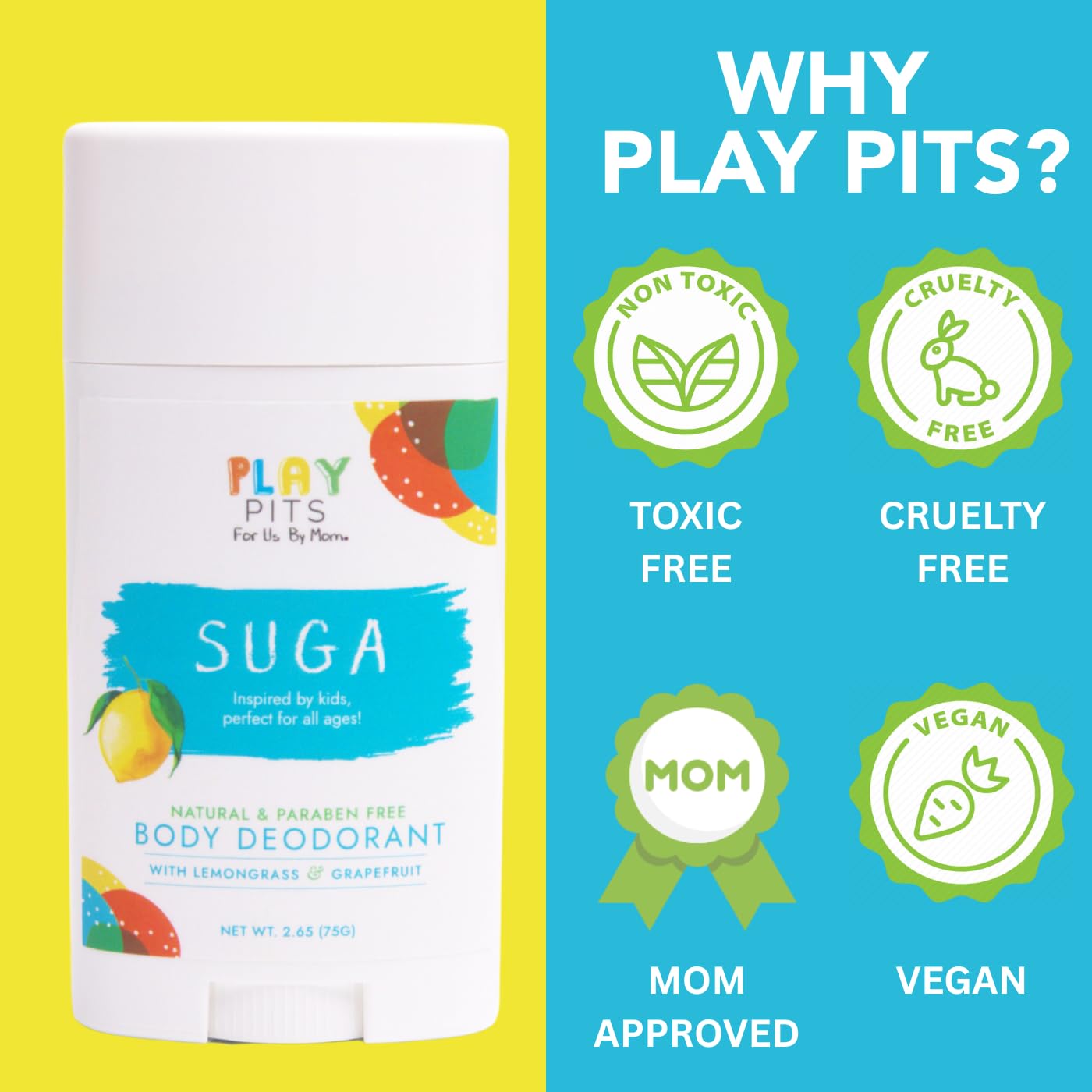 Play Pits formule naturelle 75 g: sans aluminium et sans parabènes.