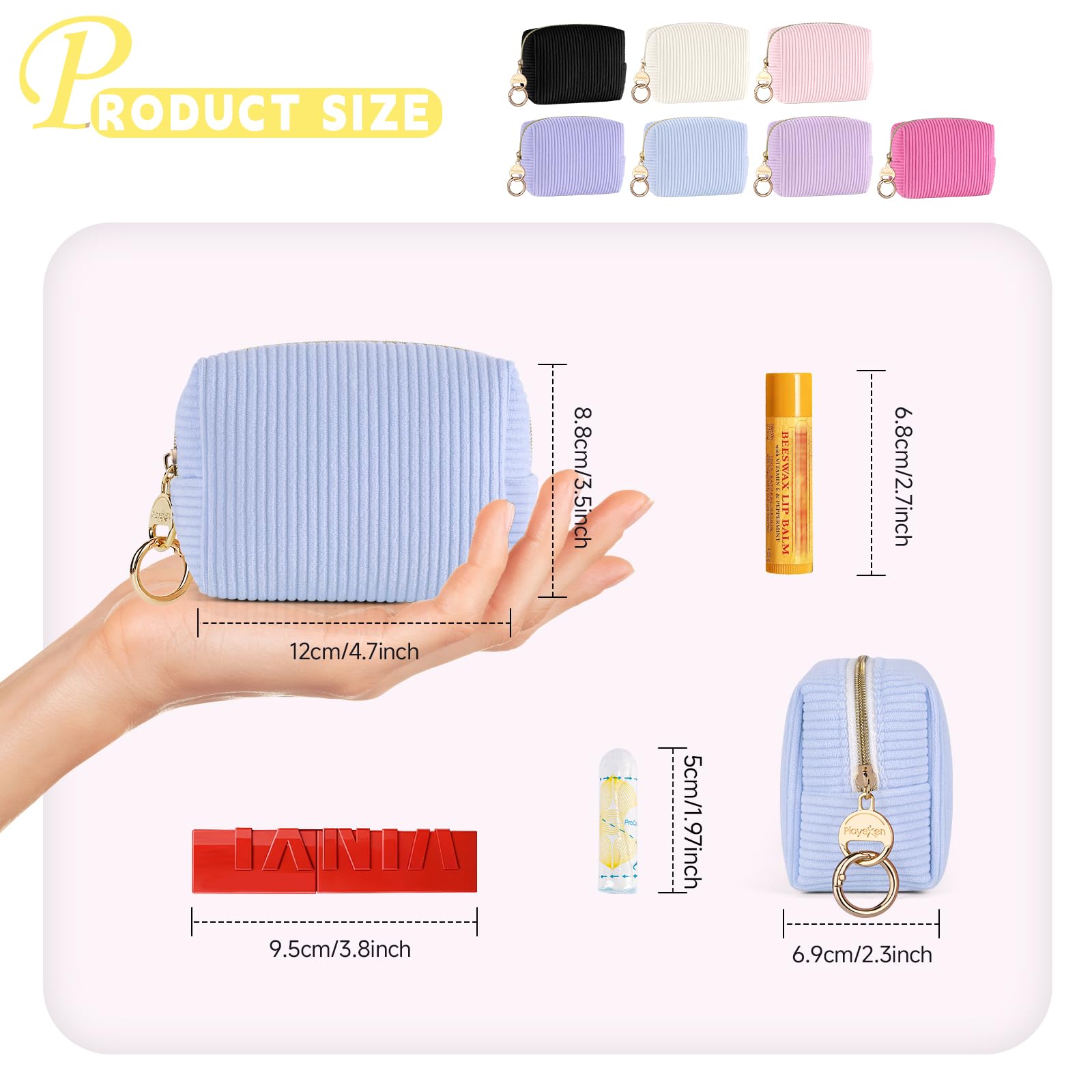 Playexen Mini Trousse velours côtelé beige, fermeture métal pour une sécurité des essentiels.