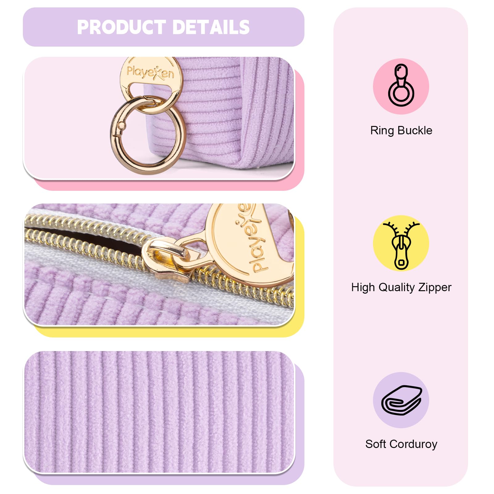 Playexen Mini Trousse velours côtelé beige, poignee-boucle pratique pour accrocher en sac.