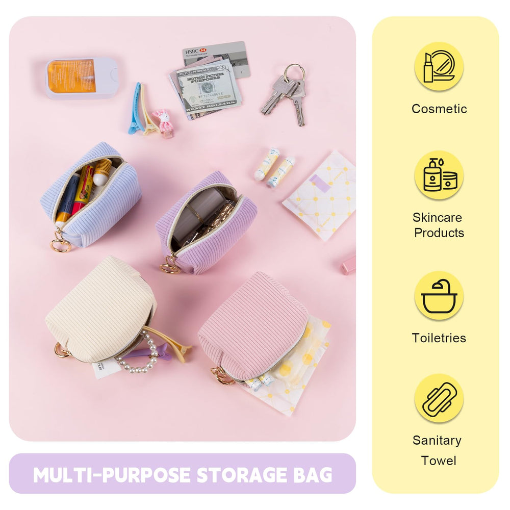 Playexen Mini Trousse velours côtelé beige, utilisation idéale dans sac à main ou bagage.