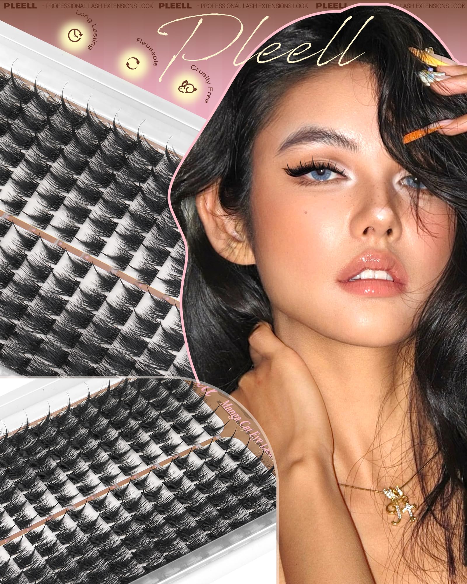 Pleell manga-lash clusters faciles à appliquer et tenaces pour un look salon.
