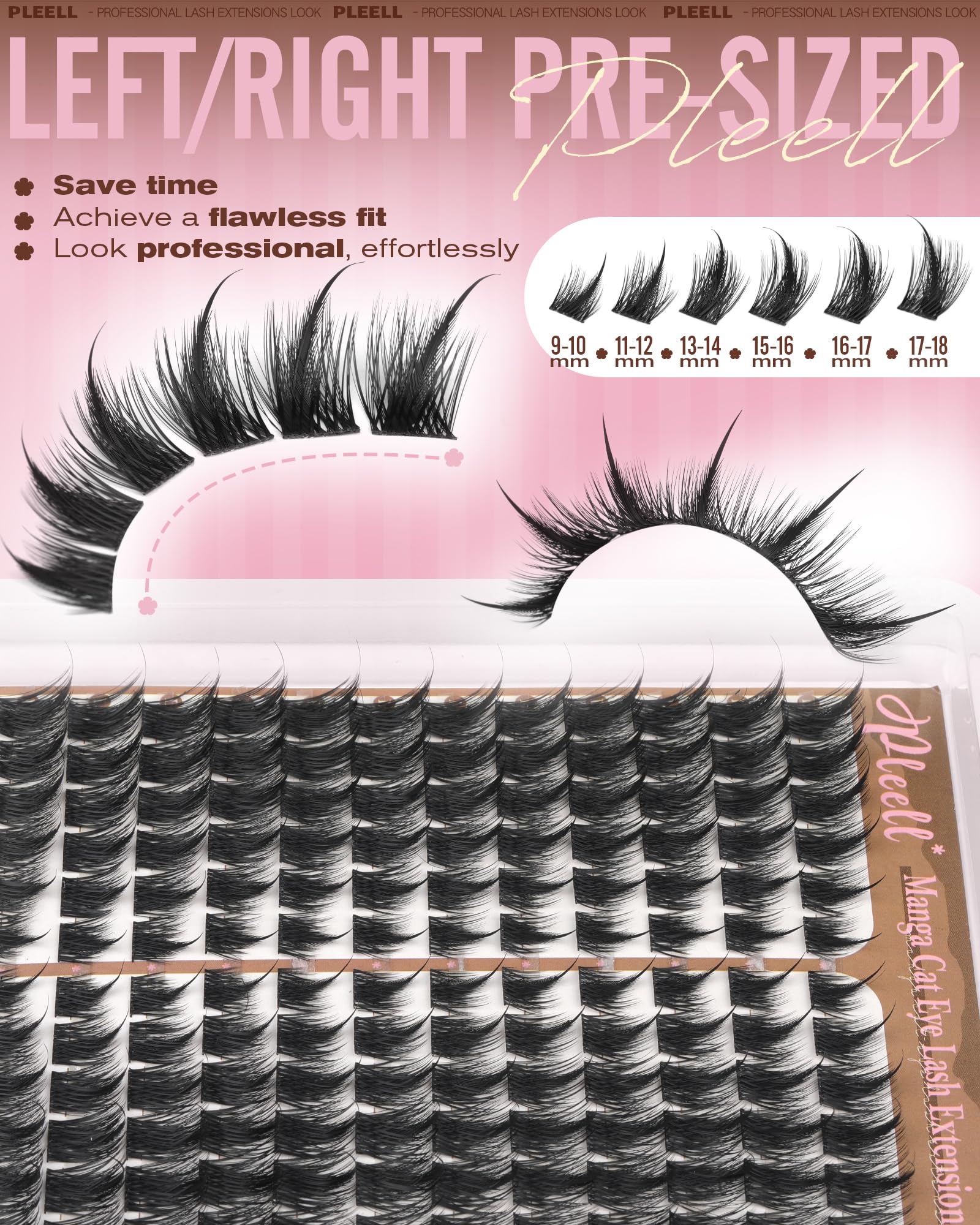 Pleell manga-lash clusters réutilisables 3 à 5 fois pour soirées et voyages.