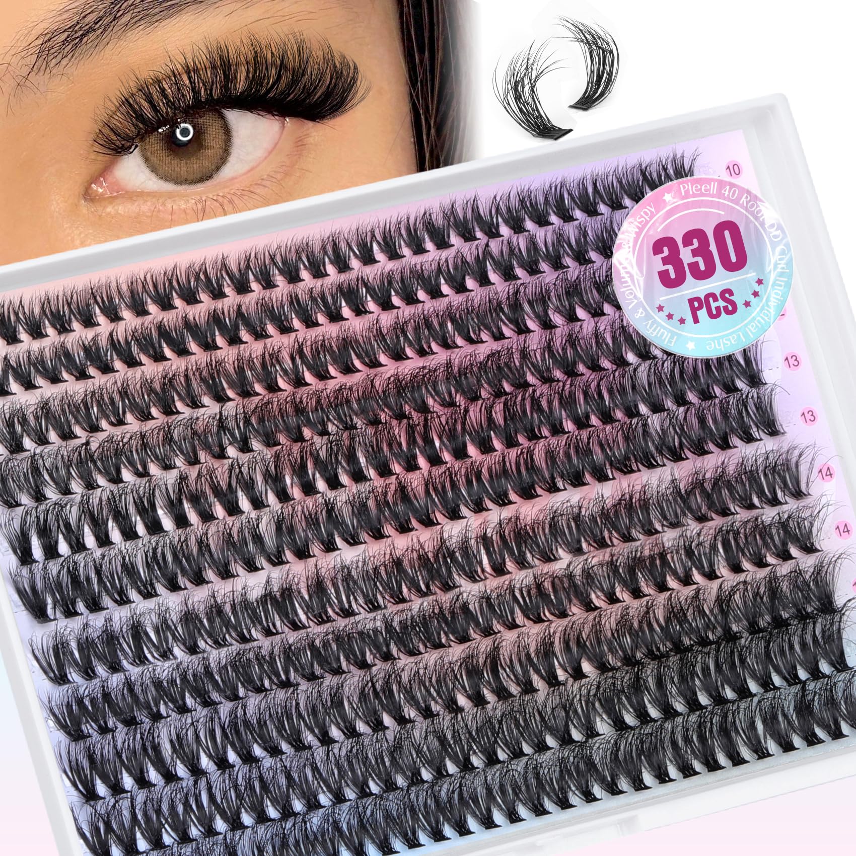 Pleell clusters cils 330pcs plaque: plateau clair pour montage précis des extensions