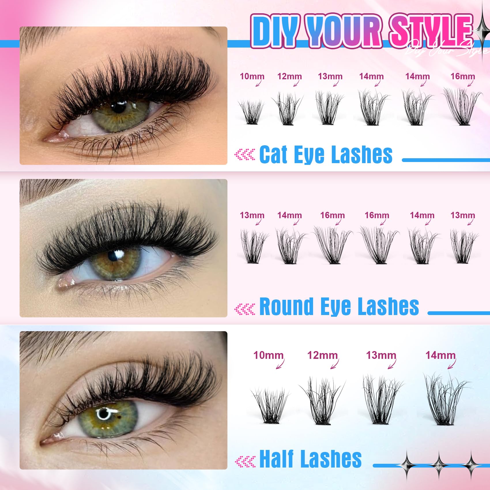 Pleell clusters cils 6d: effet fluffy pour un regard plus dense