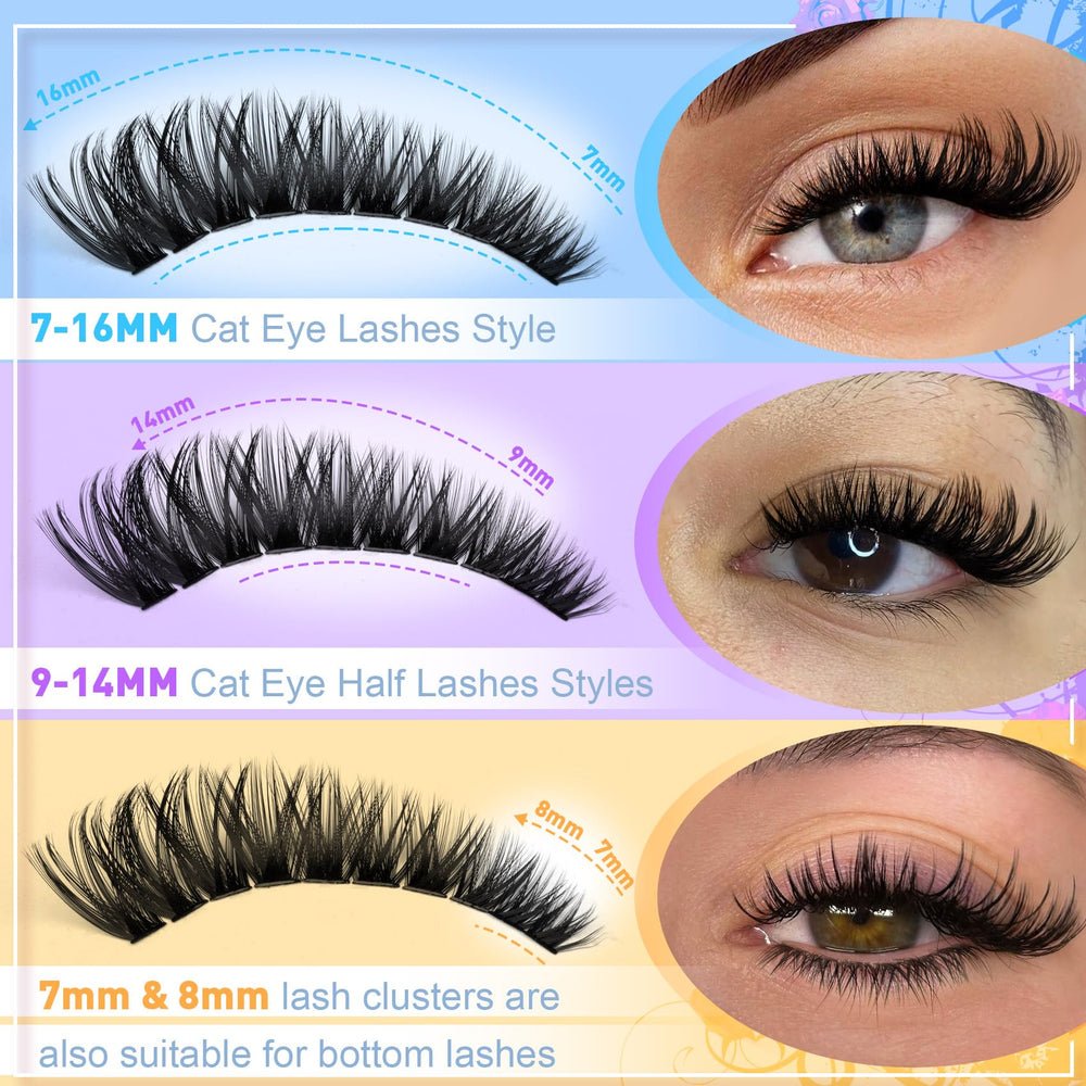Pleell clusters cils: longueurs 7 à 16 mm pour effet œil de chat.
