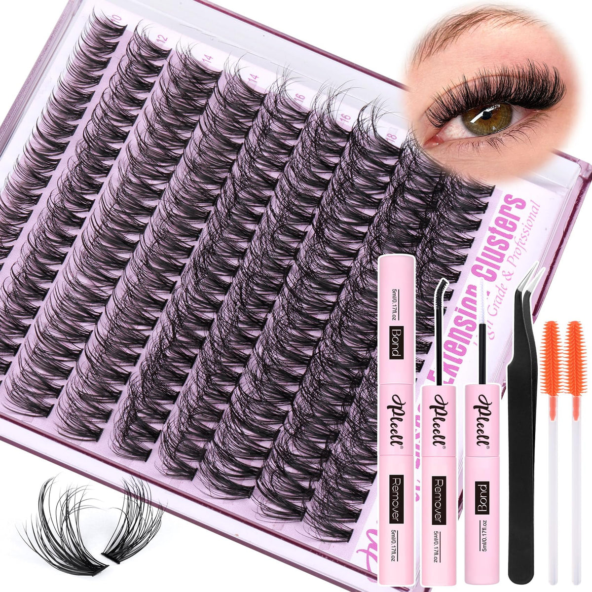 Pleell kit extension cils plume 10-18 mm, regard naturel.