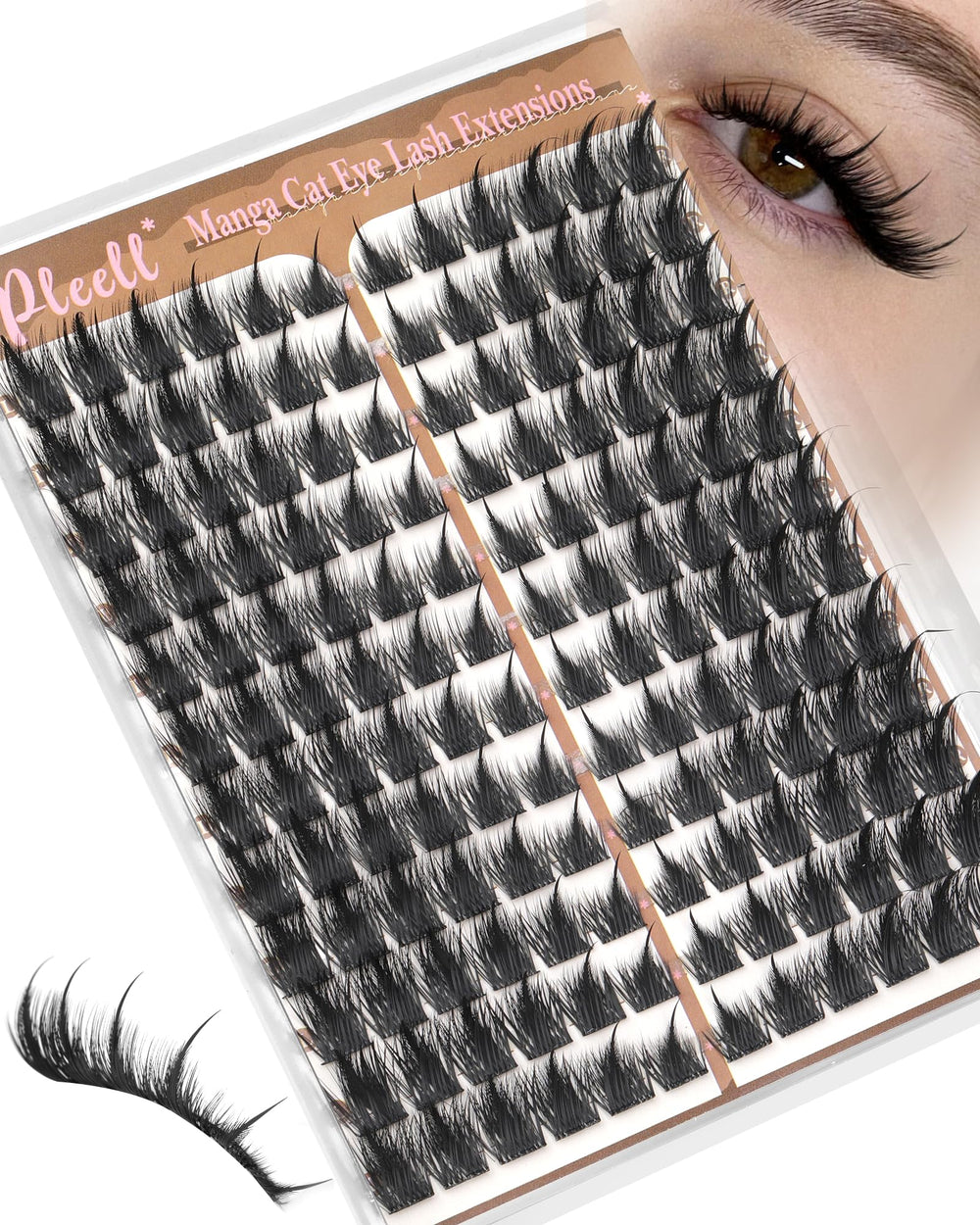 Cils Pleell manga-lash clusters avec piques pour un effet tridimensionnel durable en journée.