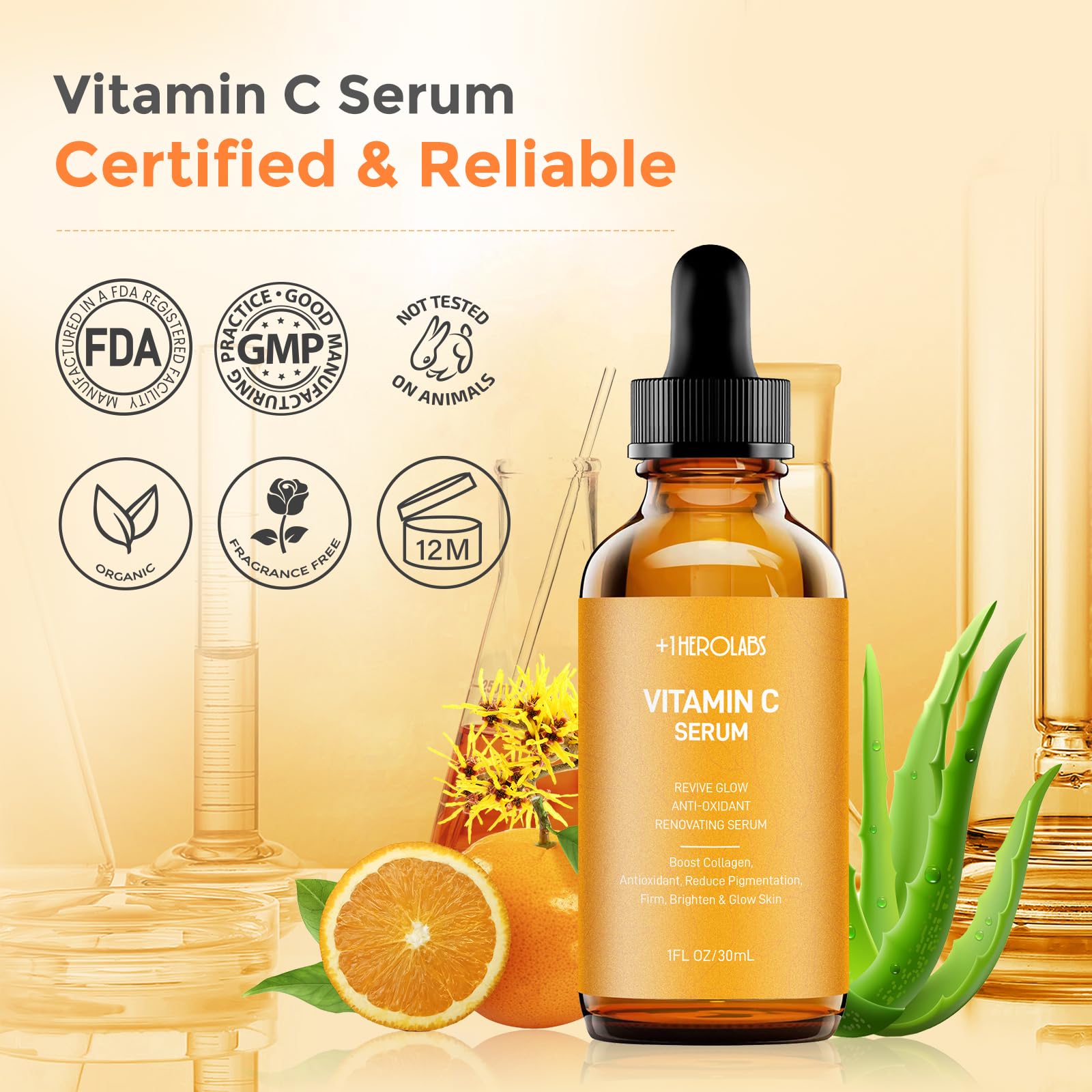 Plus1HEROLABS Sérum vitamine C emballage — packaging élégant et recyclable