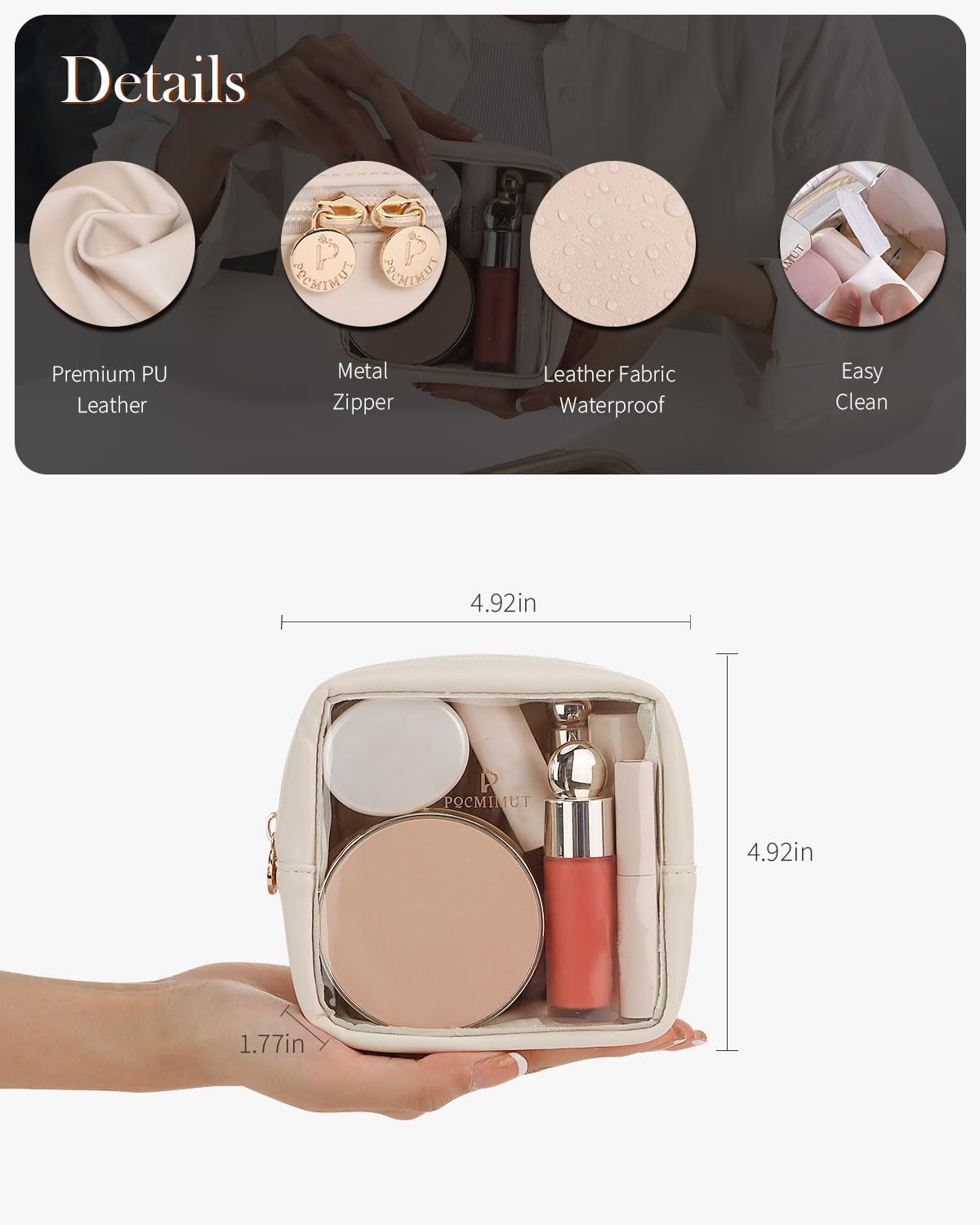 Pocmimut sac maquillage beige polyvalent, usage quotidien et voyage simplifié.