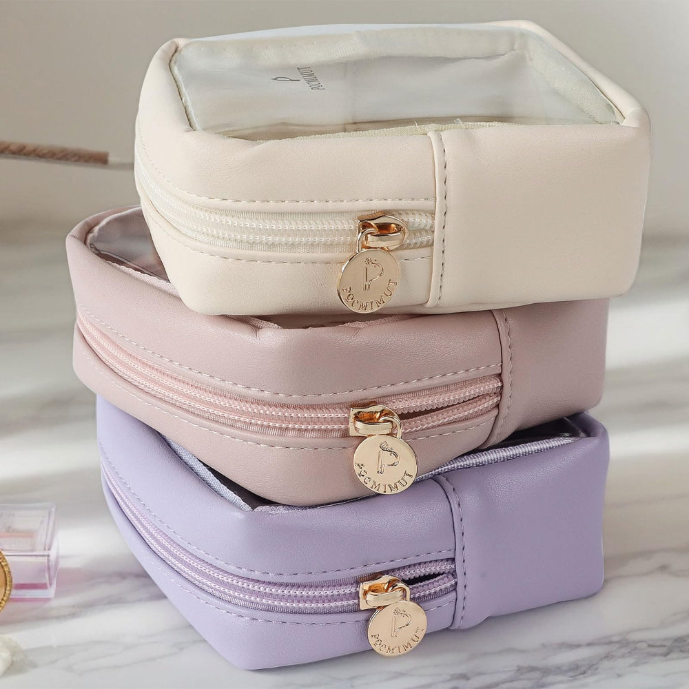 Pocmimut sac maquillage transparent quotidien beige, facile à repérer et à organiser.