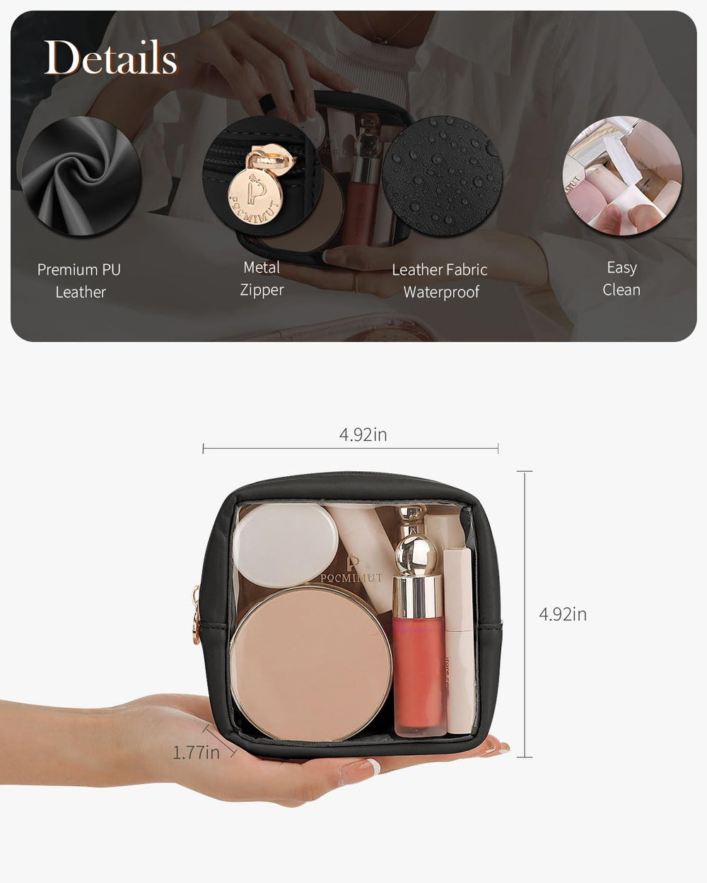 Pocmimut trousse de toilette transparente polyvalente pour maquillage et soins.