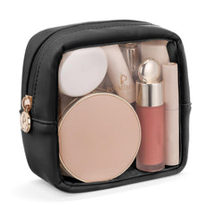 Pocmimut trousse maquillage transparente ouverte, visibilité rapide pour accessoires beauté en déplacement.